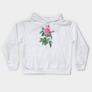 Pink Rose Flowers with Green Leaves Kids Hoodie